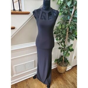 Josh & Jazz Women's Black Polyester Halter Neck Sleeveless Long Maxi Dress 3/4
